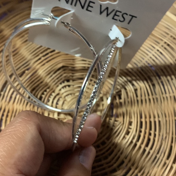 Nine West Silver Tone Rihanna Ariana Grande Inspired Big Hoop Earrings Wife Gift - Picture 7 of 8